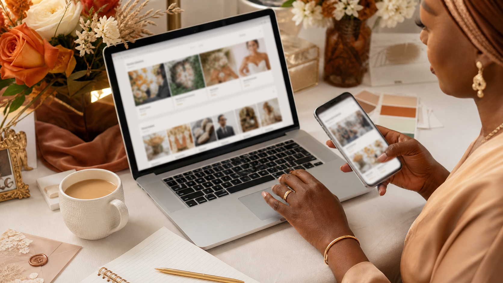 Nigerian bride discovering wedding vendors online